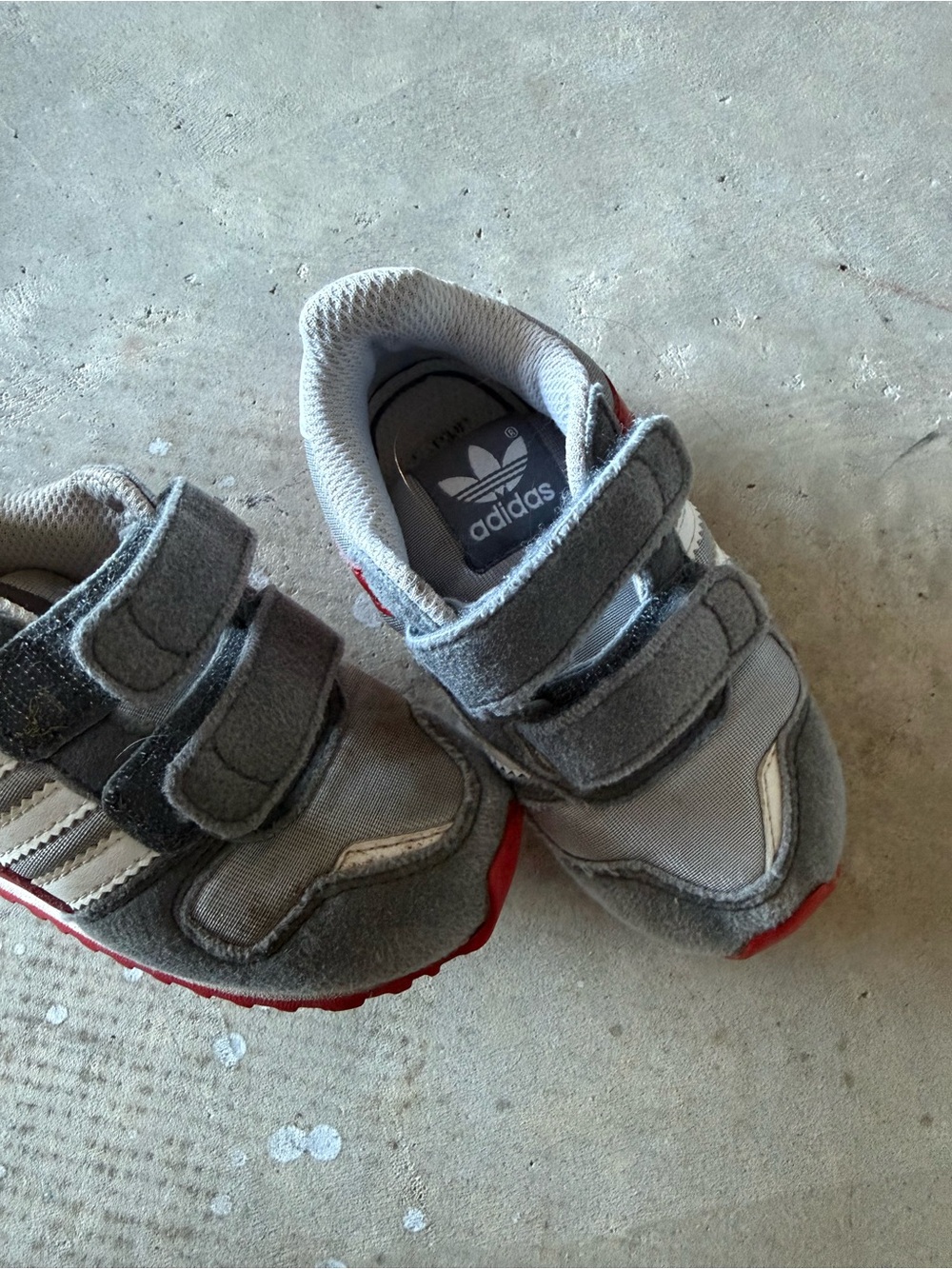 adidas Kids Gray and Red Velcro Sneakers | 6k